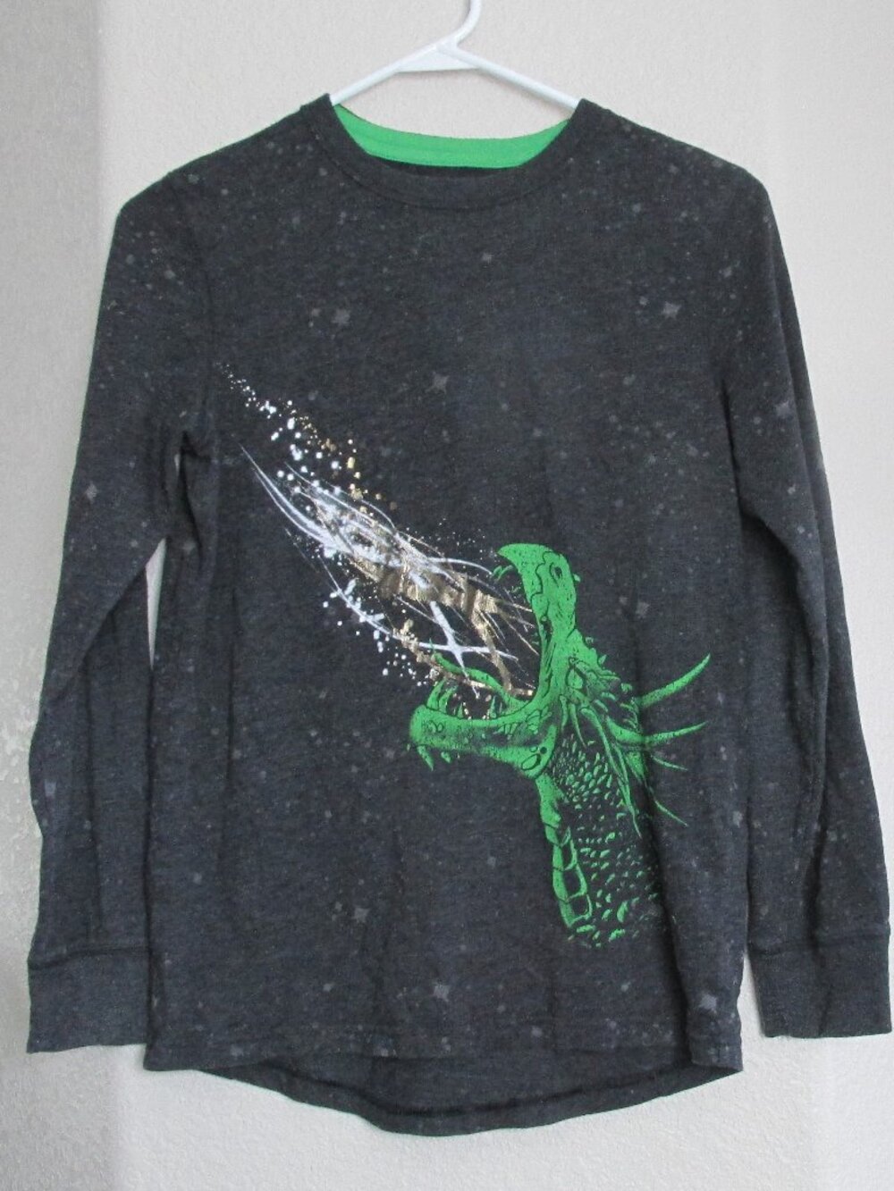 Cat & Jack Pullover Dragon T Shirt Youth Boys Size L 12/14 Gray Long Sleeve Crew